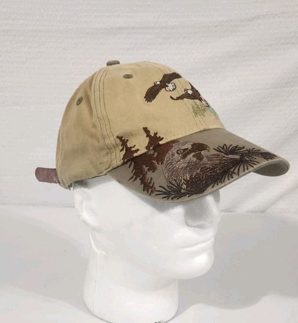 Crater Lake Hat Tan Adjustable Strapback Eagle Forest Embroidered Cap